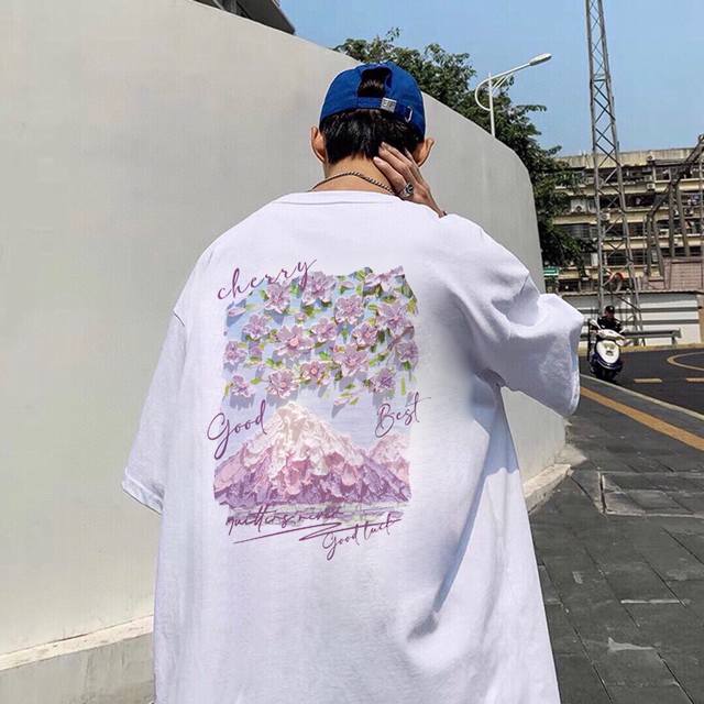 260G Heavy Cotton Nike Romantic Flower Sea T-shirt Short Sleeve Unisex Half Slee
