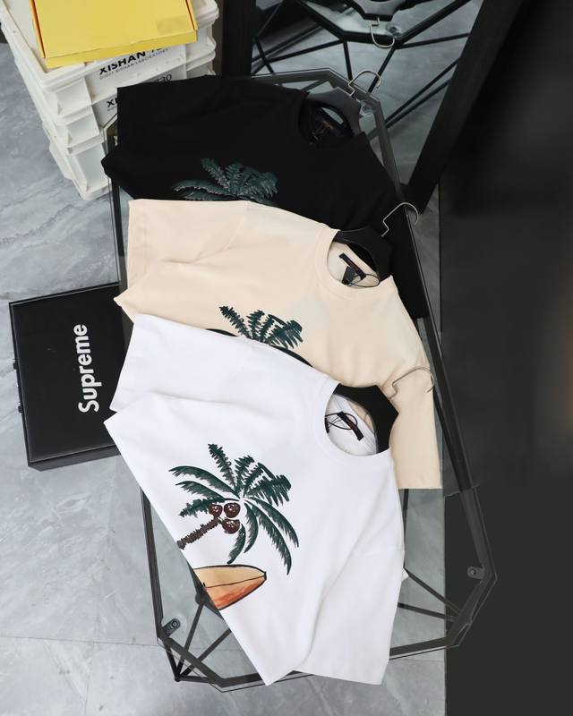 Top version Lv Louis Vuitton Louis Vuitton coconut tree short sleeves Logo patt
