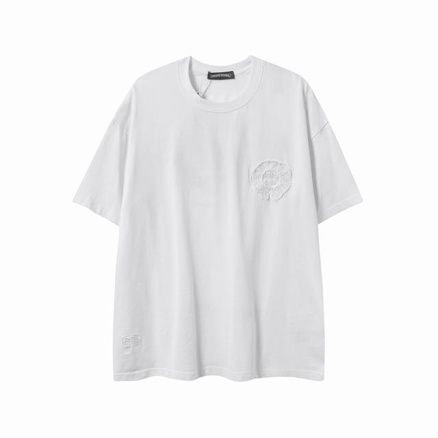 Spot 2261 New Chrome Hearts Embroidered 3D Logo Washed and Distressed Round Nec