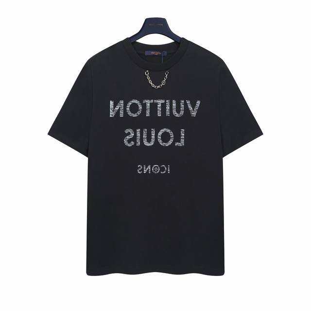 Louis Vuitton Lv chain fuzzy letter print short-sleeved T-shirt for women uses h