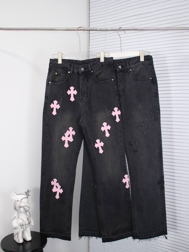 Correct version Chroe Hets Ch Chroe Heart Black and Pink Leather Jeans Cabinet W