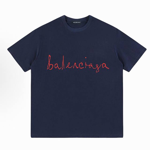 BalenciagaBalenciaga short-sleeved shirt with cursive letters print Loose versio