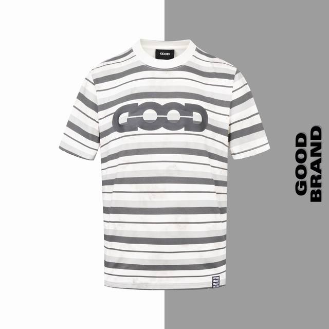 Good Distressed worn stripes silicone letter round neck short sleeves Goodbrand
