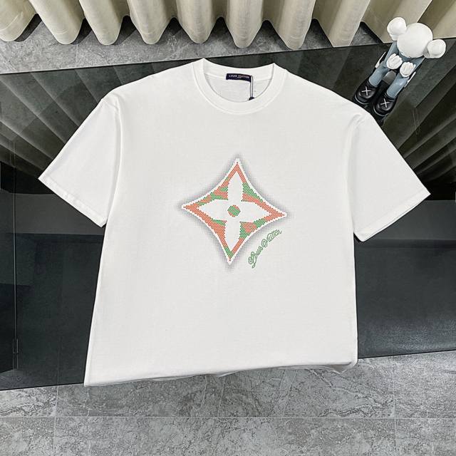 Louis Vuitton Lv 2025 summer new 3D gradient four-leaf clover print short-sleeve