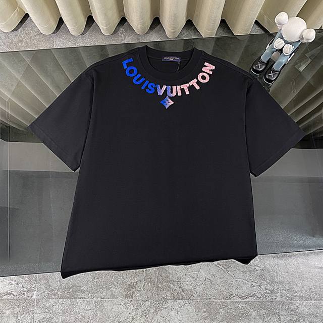 Louis Vuitton Lv 2025 summer new flocked letter necklace Logo short-sleeved roun