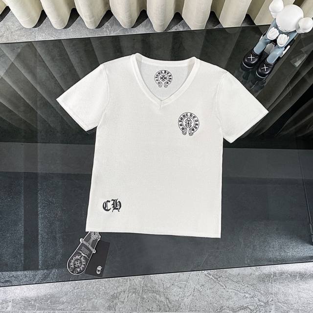 Ch Chromehearts Used Flag V-neck Knitted Short-sleeved T-shirt This design with