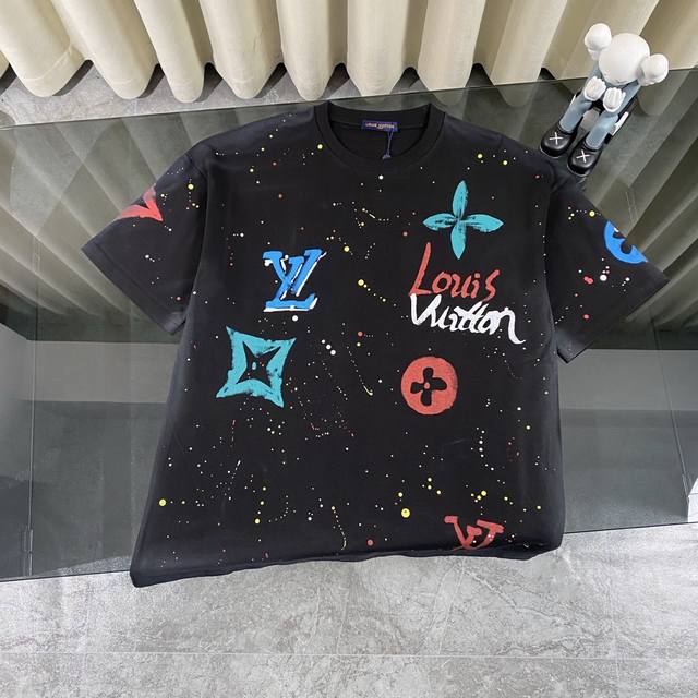 Louis Vuitton Lv 2025 new heavy-duty inkjet printer distressed graffiti short-sl