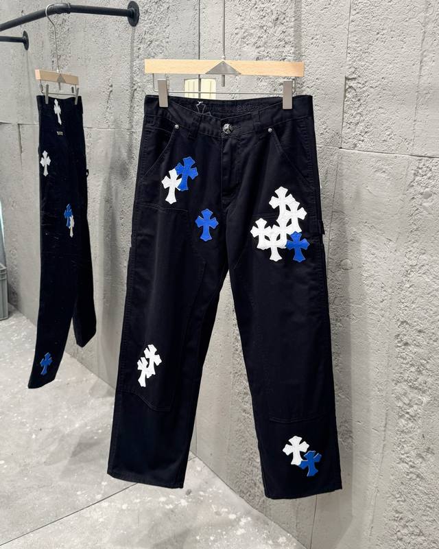 Chrome Hearts 2025 new blue cross-leather couple washed jeans Top ceiling qualit