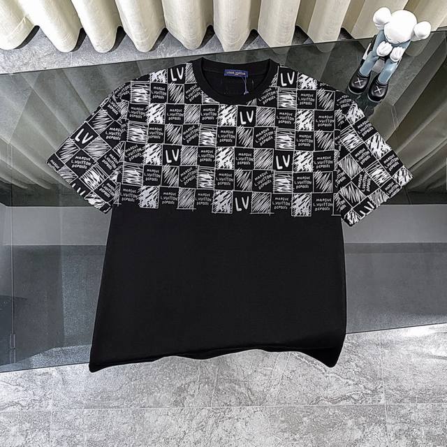 Louis Vuitton Lv 2025 new classic checkerboard print short-sleeved round neck T-