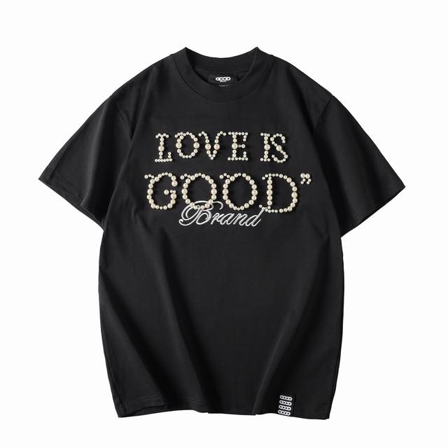 Go901# Goodbrand simple pearl slogan round neck short sleeves Refreshing outfit