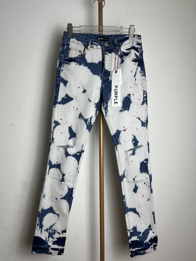 Bk018# Correct version High quality Popular Pu splash ink blue ripped button lea
