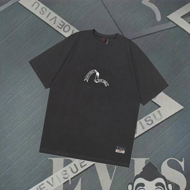 Fs226 Evisu Fushen - New Letter Seagull Print Short Sleeve Casual Loose Couple S