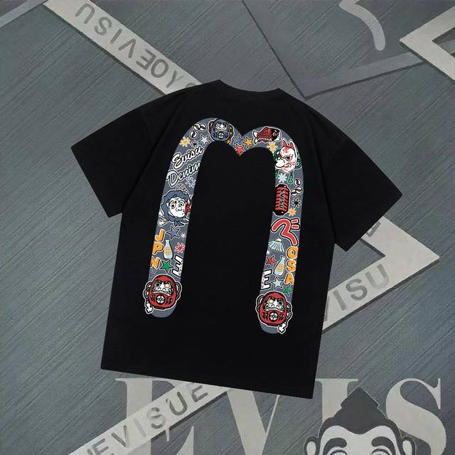 Fs217 Evisu Fushen - New Large M Small Seagull Printed Short Sleeve Casual Loose