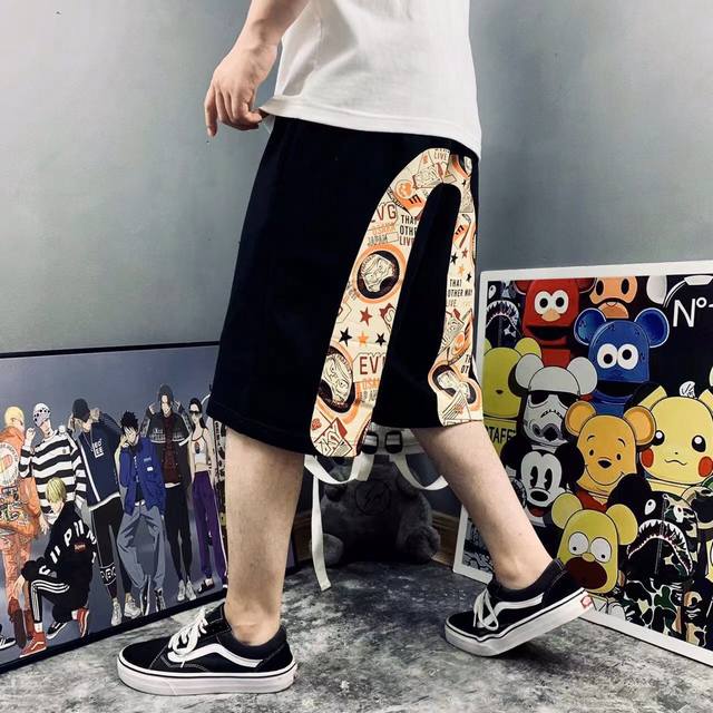 Evisu Fushen Binggong Retro Classic Large M Printed Casual Terry Shorts Unisex F