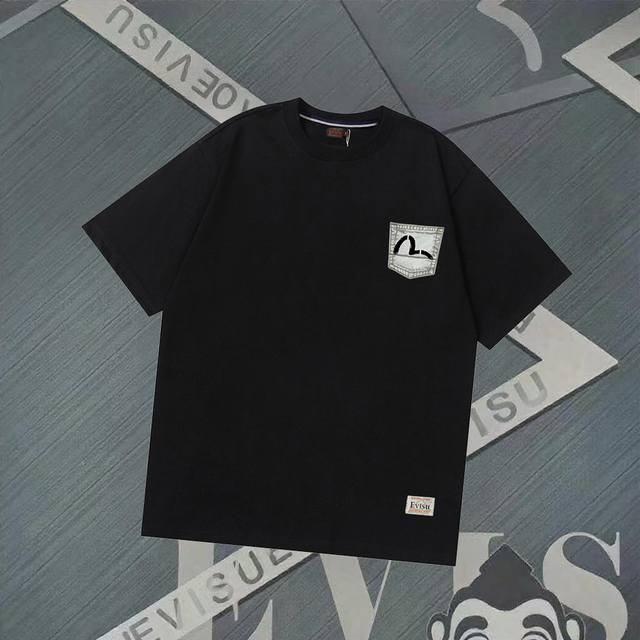 Fs232 Evisu Fushen - New denim bag print short sleeve casual loose couple style