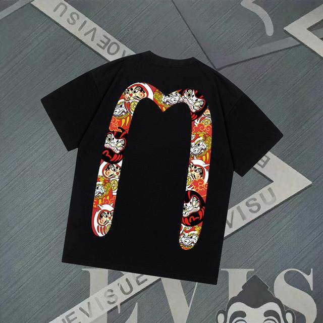 Fs227 Evisu Fushen - New Letter Painting Large M Printed Short Sleeve Casual Loo