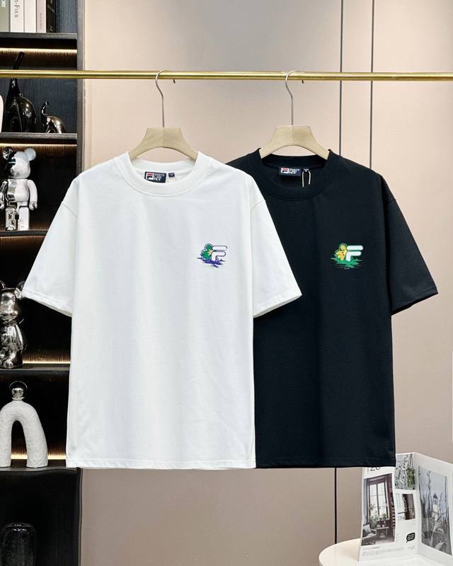 Fila Four-leaf Clover Green Plant Printed Casual Loose Couple Short-sleeved T-sh