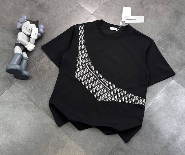 Dior Dior webbing pocket zipper couple short-sleeved T-shirt! DDD: 240G double-