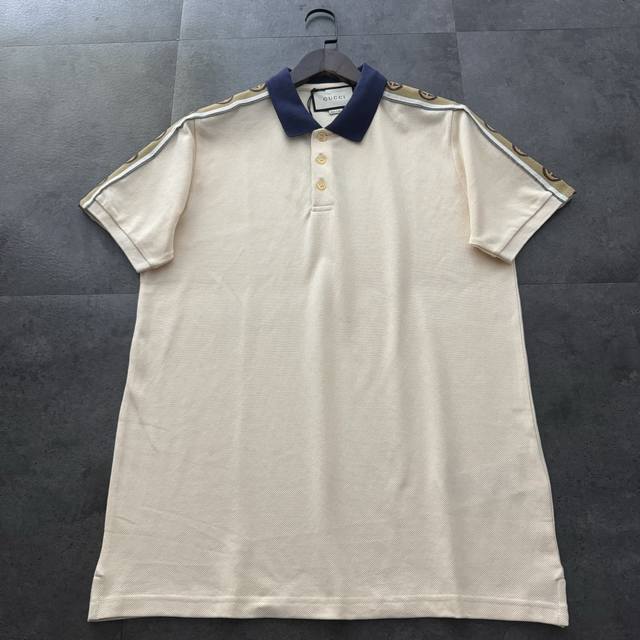 Gucci2025Ss reflective webbing short-sleeved Polo shirt T-shirt Original fabric,