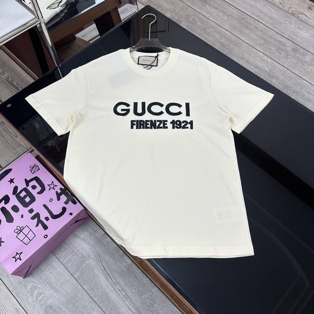 Gucci Gucci 2025 Summer Classic Letter 1921 Embroidered Short-sleeved T-shirt fo
