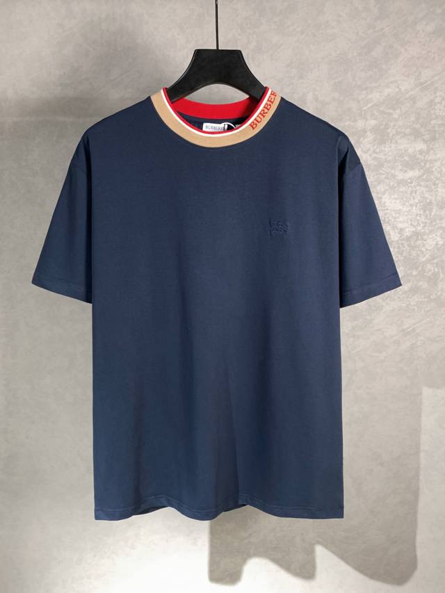 High quality Burberry collar striped letter round neck short-sleeved T-shirt, th