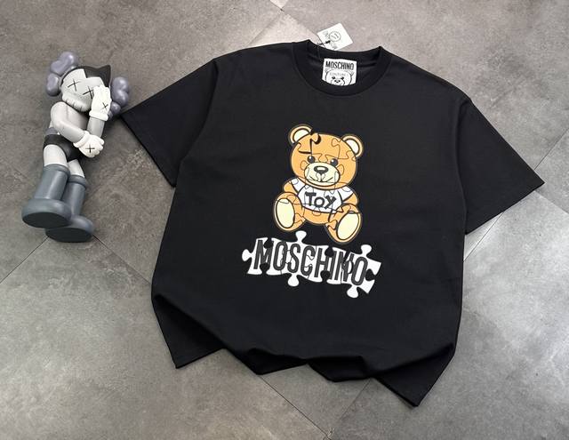 Trendy Moschino patchwork letter bear print short-sleeved T-shirt! Cute cartoon