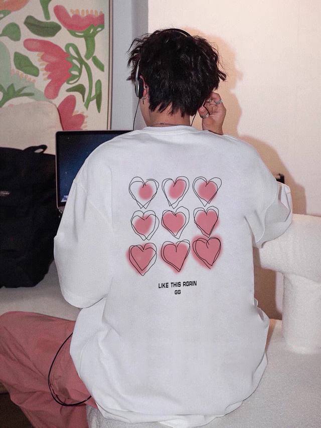 260G Heavy Cotton Nike "Like This Again" Love Line Drawing Smudged Short Sleeve