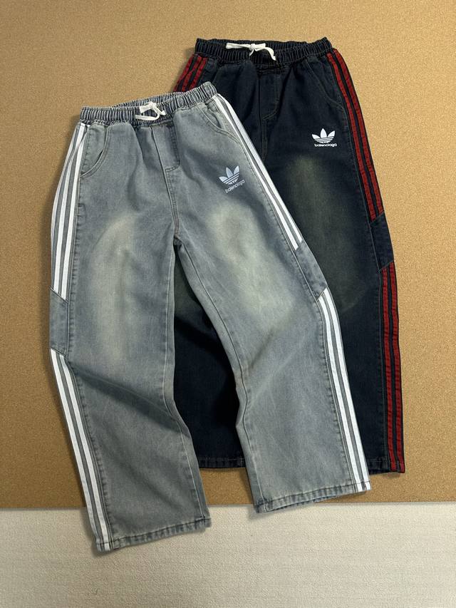 Adidasbalenciaga Unisex American Retro Splicing Vertical Stripe Casual Pants Sim