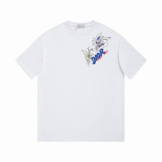 53 Ddior Dior printed letter short-sleeved T-shirt *Customized 260g cotton fabri