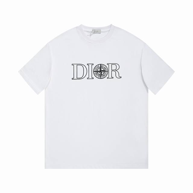 55 Ddior Dior printed letter short-sleeved T-shirt *Customized 260g cotton fabri