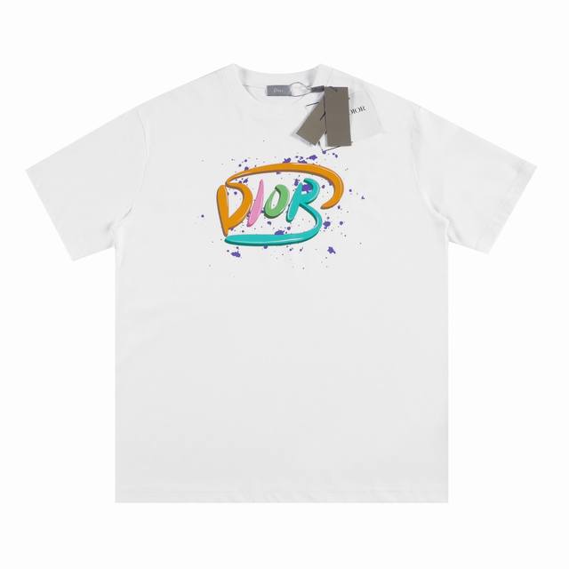 35# 24Ss Ddior short-sleeved T-shirt with large logo and spray-painted fonts Mad