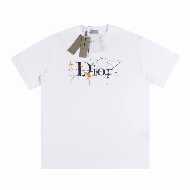 48# 24Ss Ddior Dior colorful graffiti splash ink logo letter short sleeve T-shir