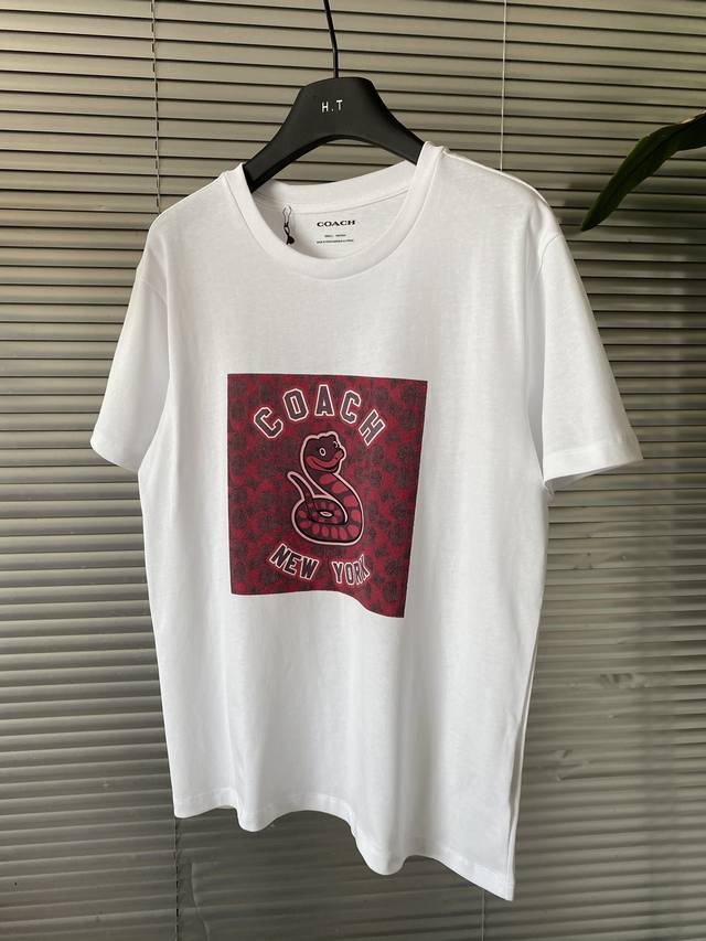 Coach outlet women's cotton short-sleeved pullover snake pattern logo printed T-