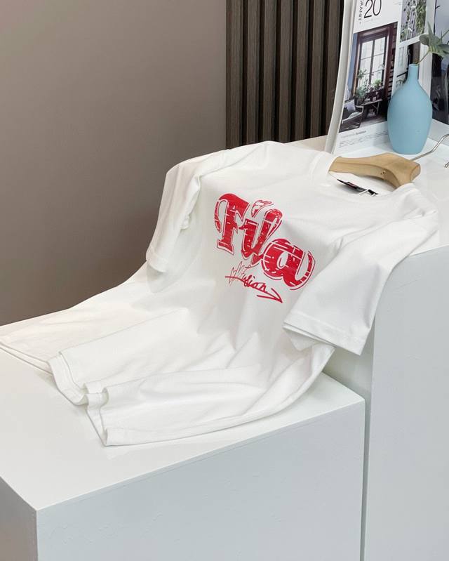 Fila Feile Love Font Latest Printed Casual Loose Couple Short Sleeve T-shirt Mod