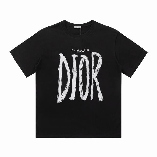 12# Ddior Dior 24Ss letter hand-painted printed T-shirt short sleeves Color: bla