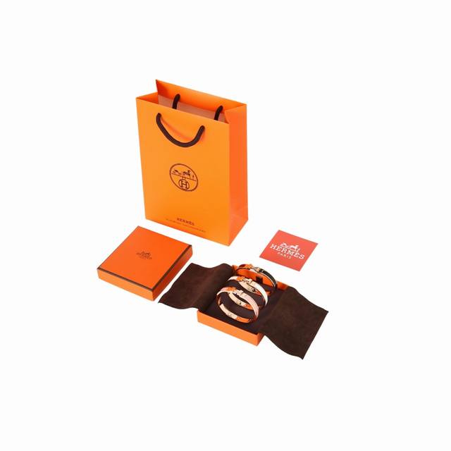 Hermes-Ultra-narrow enamel letter print-rose gold-plated-bracelet-female-cream w