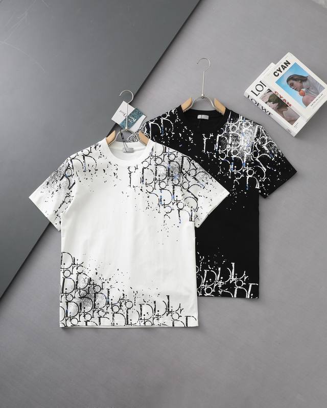 High quality Dior new T-shirt with starry sky ink-splashed letter logo! 25Ss ne