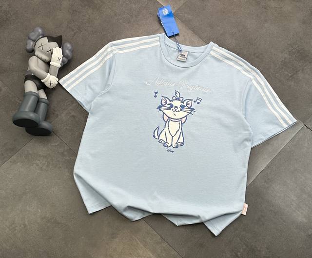 Trendy Adidas Mary Cat short-sleeved T-shirt! DDD: 240G double-yarn trendy bran