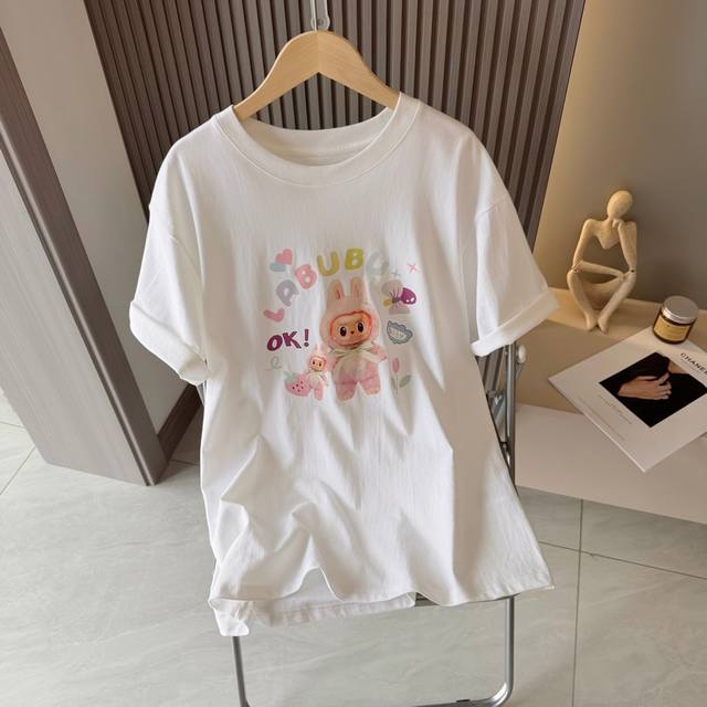 Pop Mart Labubu short-sleeved T-shirt for men and women 240g pure cotton double