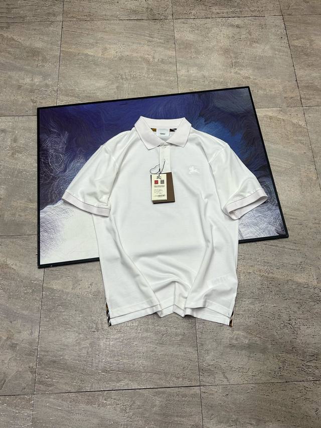 Burberry 2025 new men's and women's lapel embroidered logo casual short-sleeved
