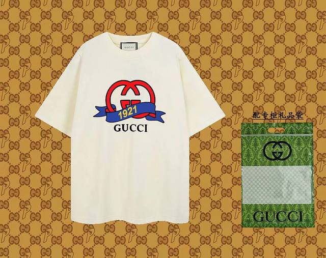 New model number: Gd622 Gducci~Gucci's new white ink hot stamping short-sleeved
