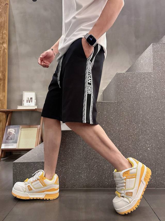 Dior Dior letter ribbon couple shorts! Loose fit! Made of 320g double-sided skin
