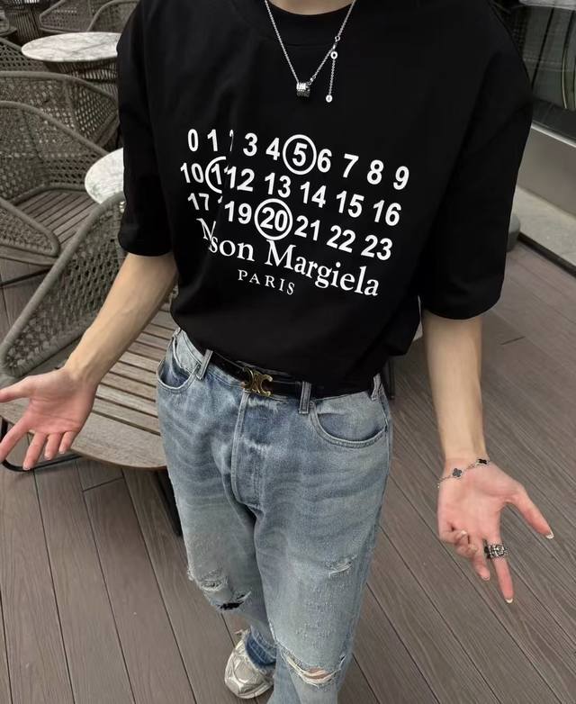 Maison Margicla digital letter couple short-sleeved T-shirt! Loose version! Made
