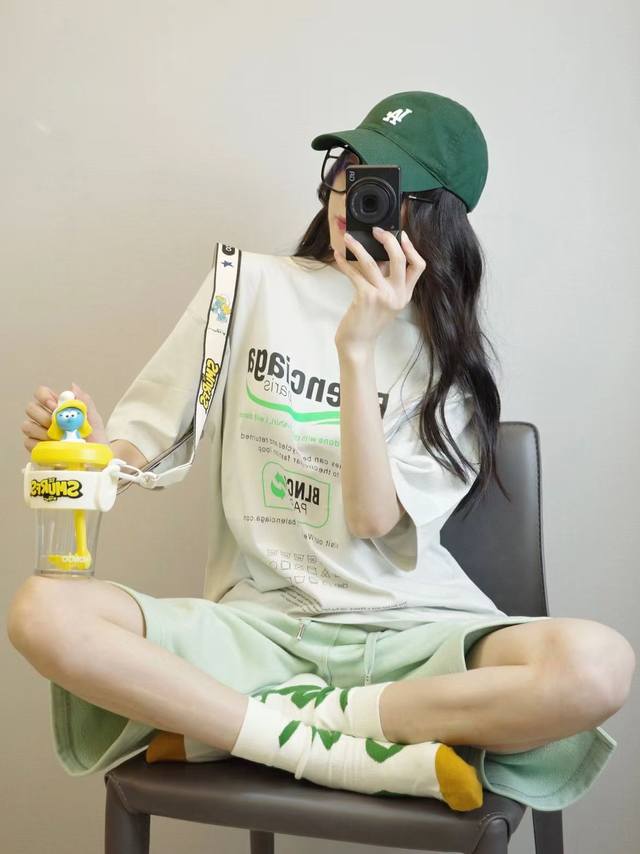 High quality! Balenciaga eco-friendly cola couple short-sleeved T-shirt! Loose