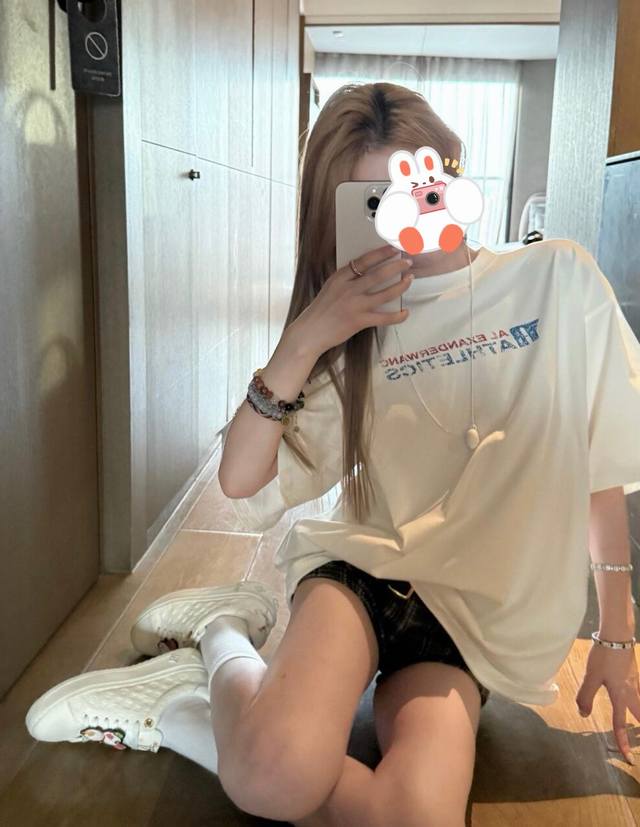 High quality! Alexanderwang Broken Letter Couple Short Sleeve T-shirt! Loose ve