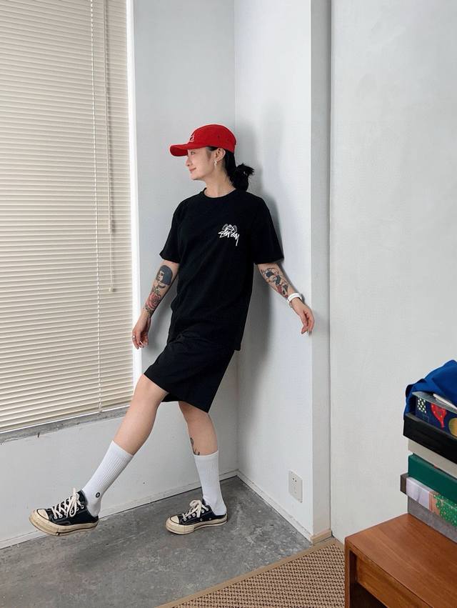 Stussy Fw22 8-ball series black 8 sculpture angel print short-sleeved T-shirt fo