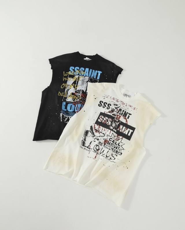Sssaint Louis Saint Hand-painted ink graffiti knife cut damage dirty wash distre