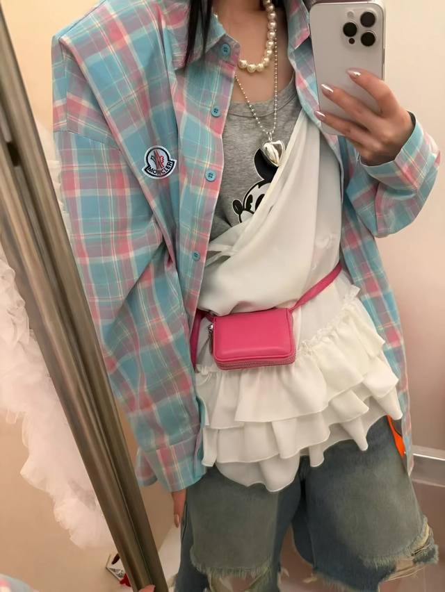 Mengkou 25Ss new candy blue plaid button-down sunscreen shirt I seem to underst