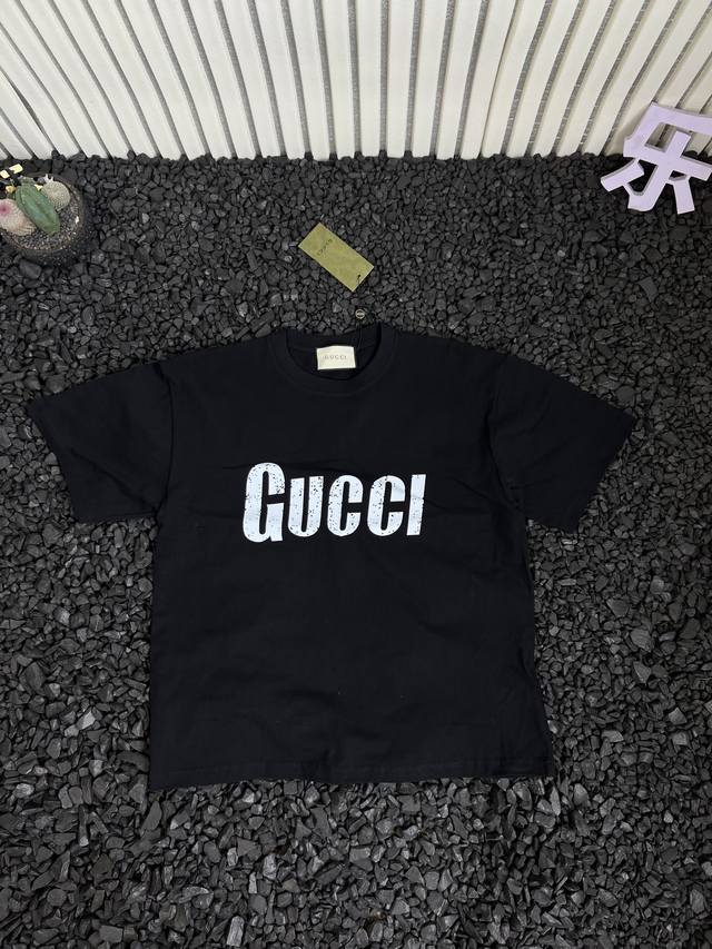 Gucci Gucci solid color pattern letter logo print round neck loose casual short-
