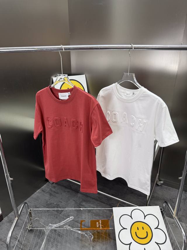 Coach Unisex Outlet Classic Logo Embossed Print T-shirt Cotton Short Sleeve. Siz